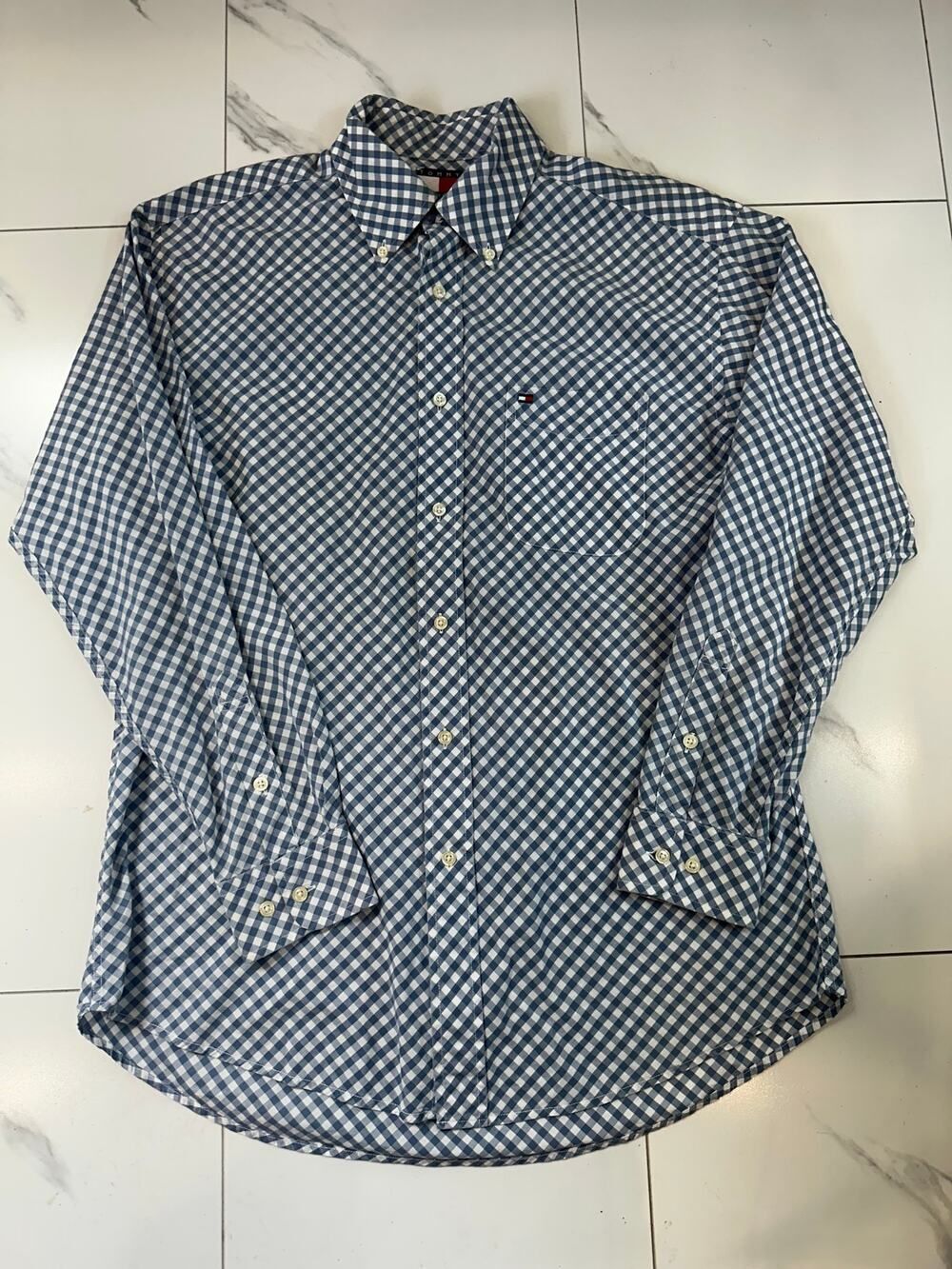 Tommy Hilfiger Men's Buttondown Shirt Blue White Gingham Size M